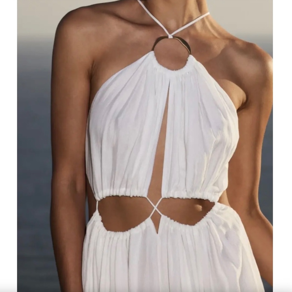 Cult Gaia Aphrodite Silk Cut-Out Off-White Halterneck Maxi Gown / Dress size M - Picture 3 of 16